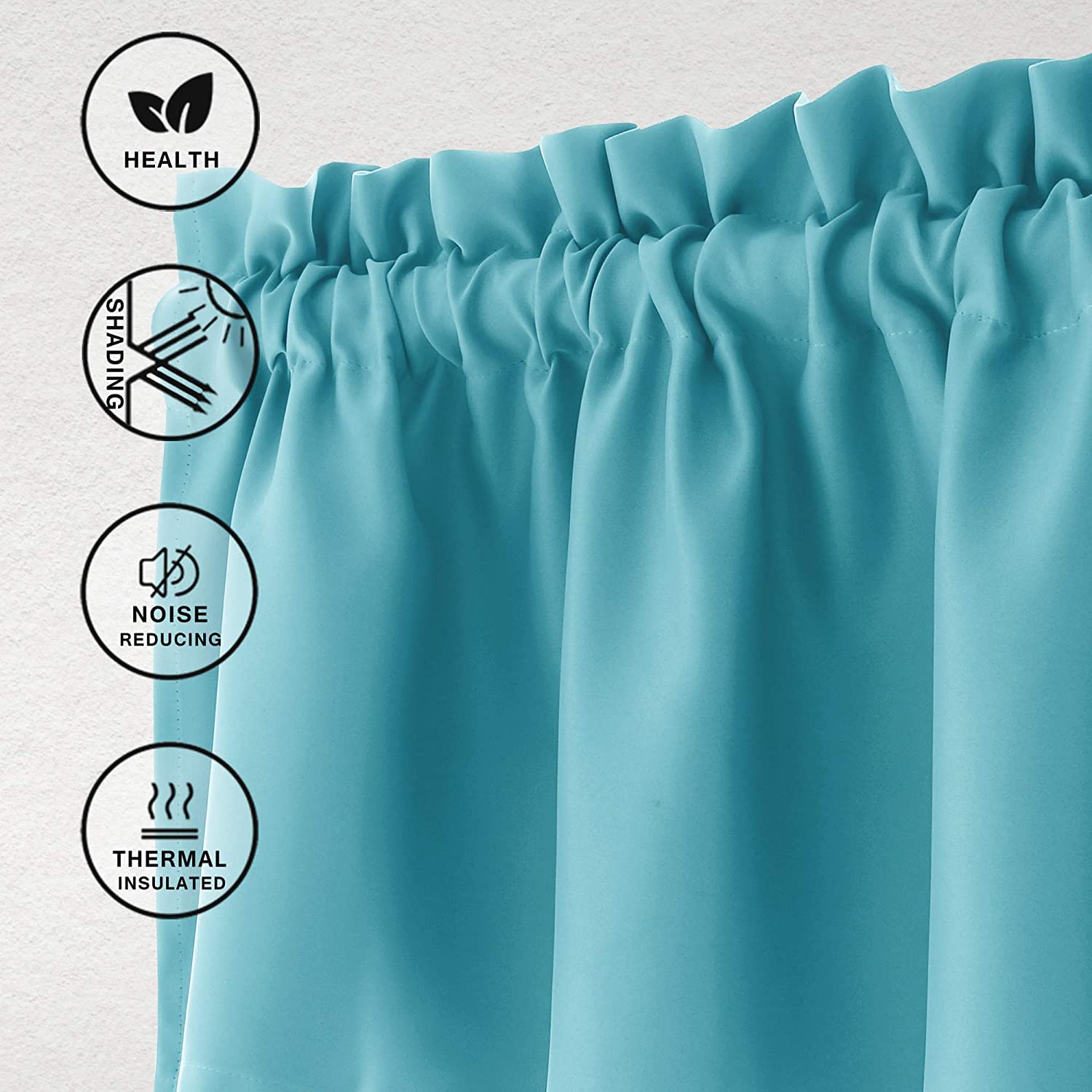 Hiasan Blackout Valance Curtains For Kitchen Solid Room Darkening Rod Pocket Valances For Windows, 52 X 18 Inches Length, Turquoise, 1 Panel