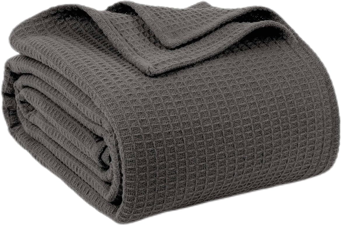 Quba Linen 100% Cotton Blankets Queen Size For Bed - Waffle Weave Blankets For Summer, Lightweight And Breathable Soft Woven Bla