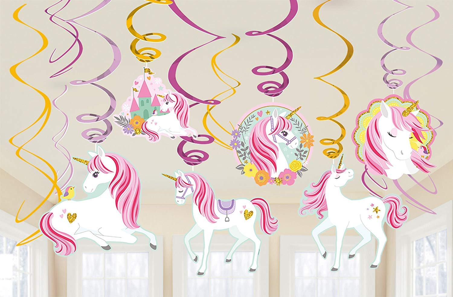 amscan 671929 Magical Unicorn Value Pack Foil Swirl Decorations, Multi, Multi Sizes (10119858)