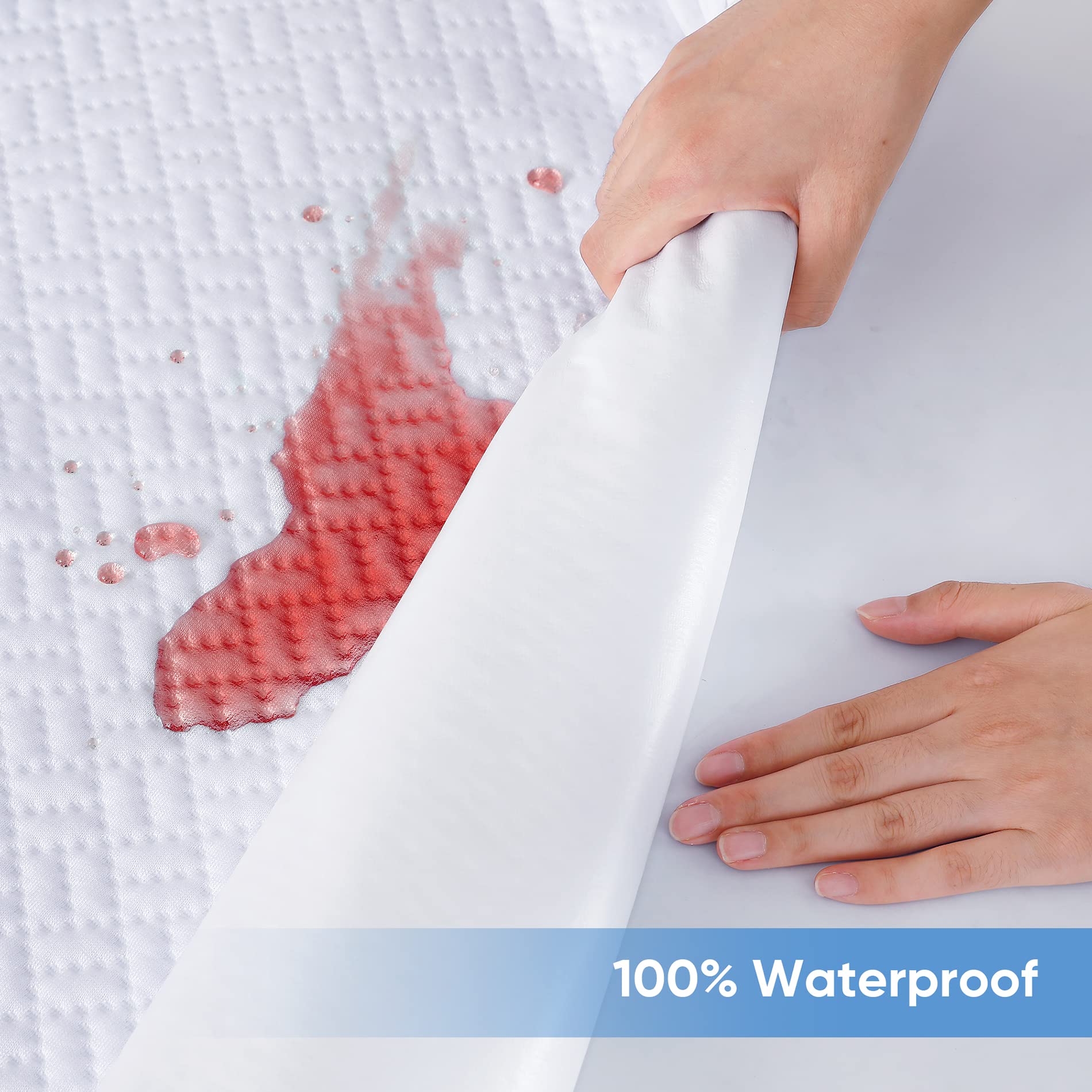 Hanherry 100% Waterproof Mattress Protector King Size, Mattress Cover 3D Air Fabric Cooling Mattress Pad Cover Smooth Soft Breat