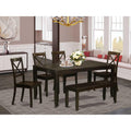 East West Furniture Lybo6-Cap-W 6 Pc Dining Table With Bench-Dining Table And 4 Kitchen Dining Chairs Plus Bench
