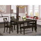 East West Furniture Lybo6-Cap-W 6 Pc Dining Table With Bench-Dining Table And 4 Kitchen Dining Chairs Plus Bench