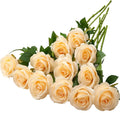 Helera 12pcs Champagne Roses Artificial Silk Flowers Faux Flowers with Long Stems for Wedding Decor Home Decor Baby Shower Party