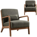 Inzoy Mid Century Modern Accent Chair Set Of 2, High Back Reading Armchair With Wood Frame, Upholstered Living Room Chairs With Waist Cushion, Single Lounge Arm Chair For Bedroom Sunroom, Green