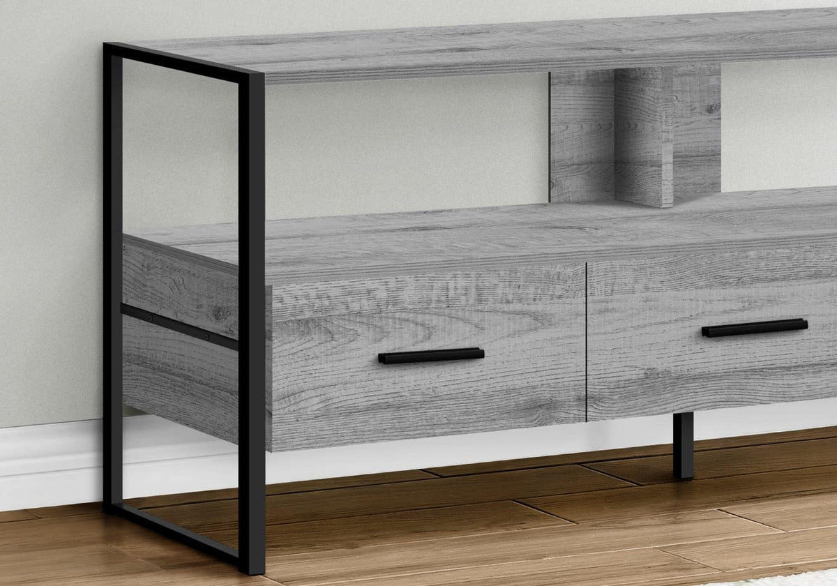 Monarch Specialties I 2617 Tv Stand, 48 Inch, Console, Media Entertainment Center, Storage Drawers, Living Room, Bedroom, Laminate, Metal, Grey, Black