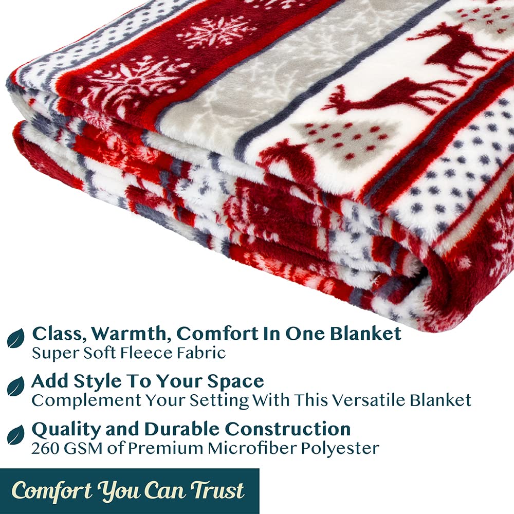 Pavilia Christmas Throw Blanket | Holiday Christmas Reindeer Snowflakes Fleece Blanket | Soft, Plush, Warm Winter Cabin Throw, T