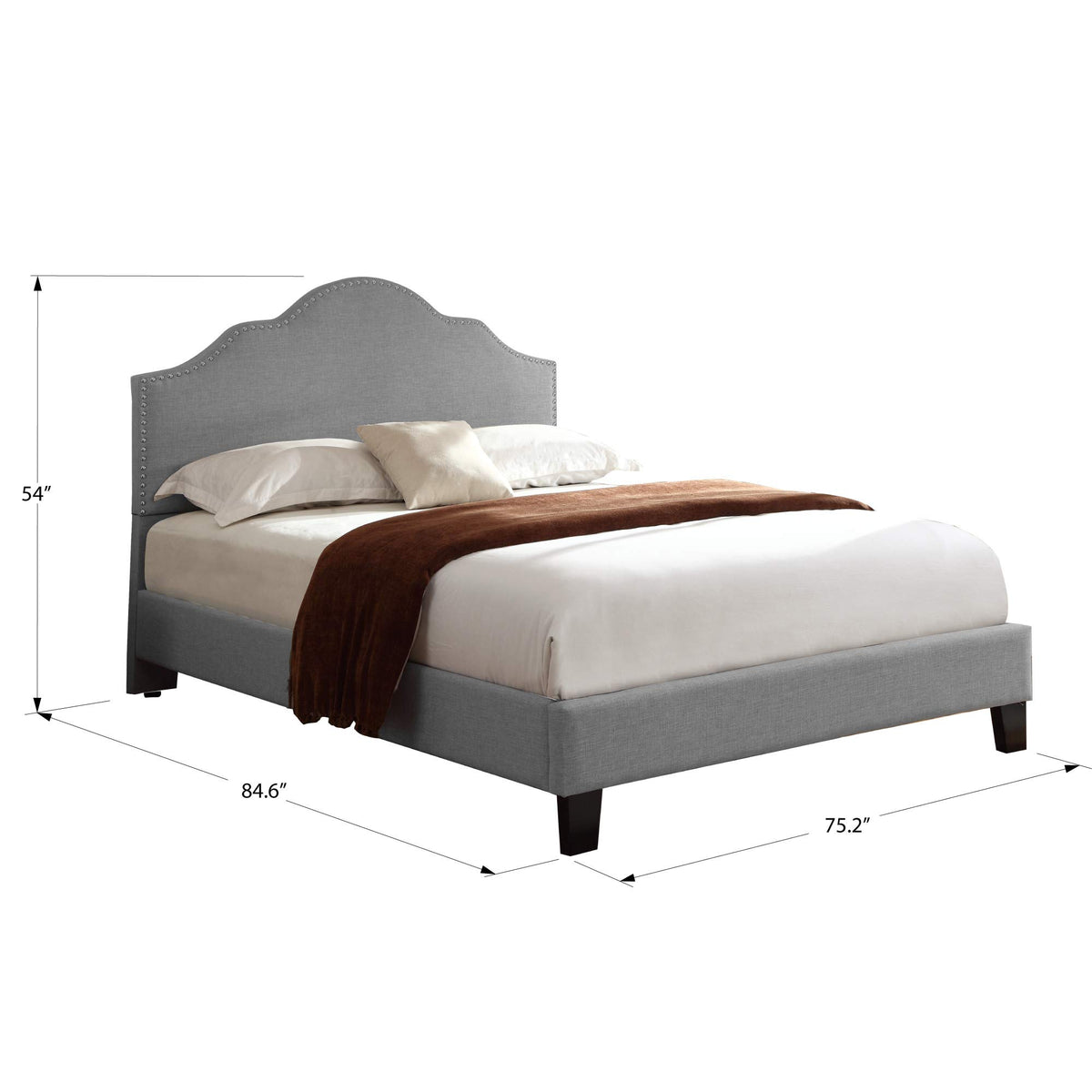 Wallace & Bay Kirby Upholstered Bed with Nailhead, Cal King, Gray