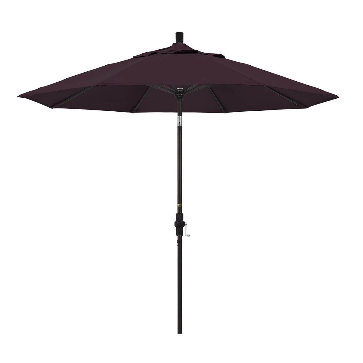 California Umbrella 9 Round Aluminum Market Umbrella, Crank Lift, Collar Tilt, Bronze Pole, Pacifica Purple
