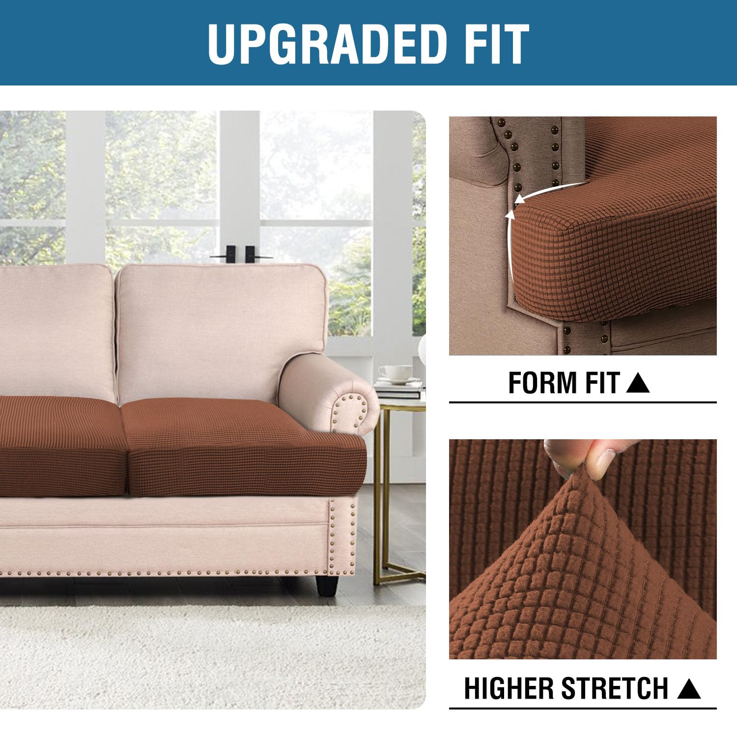 H.Versailtex Stretch T Cushion Chair Sofa Slipcover T Cushion Covers For Living Room Armchair Couch Cover T Cushion Slipcover Seat Cover With Elastic Bands Thicker Jacquard Fabric, Caramel
