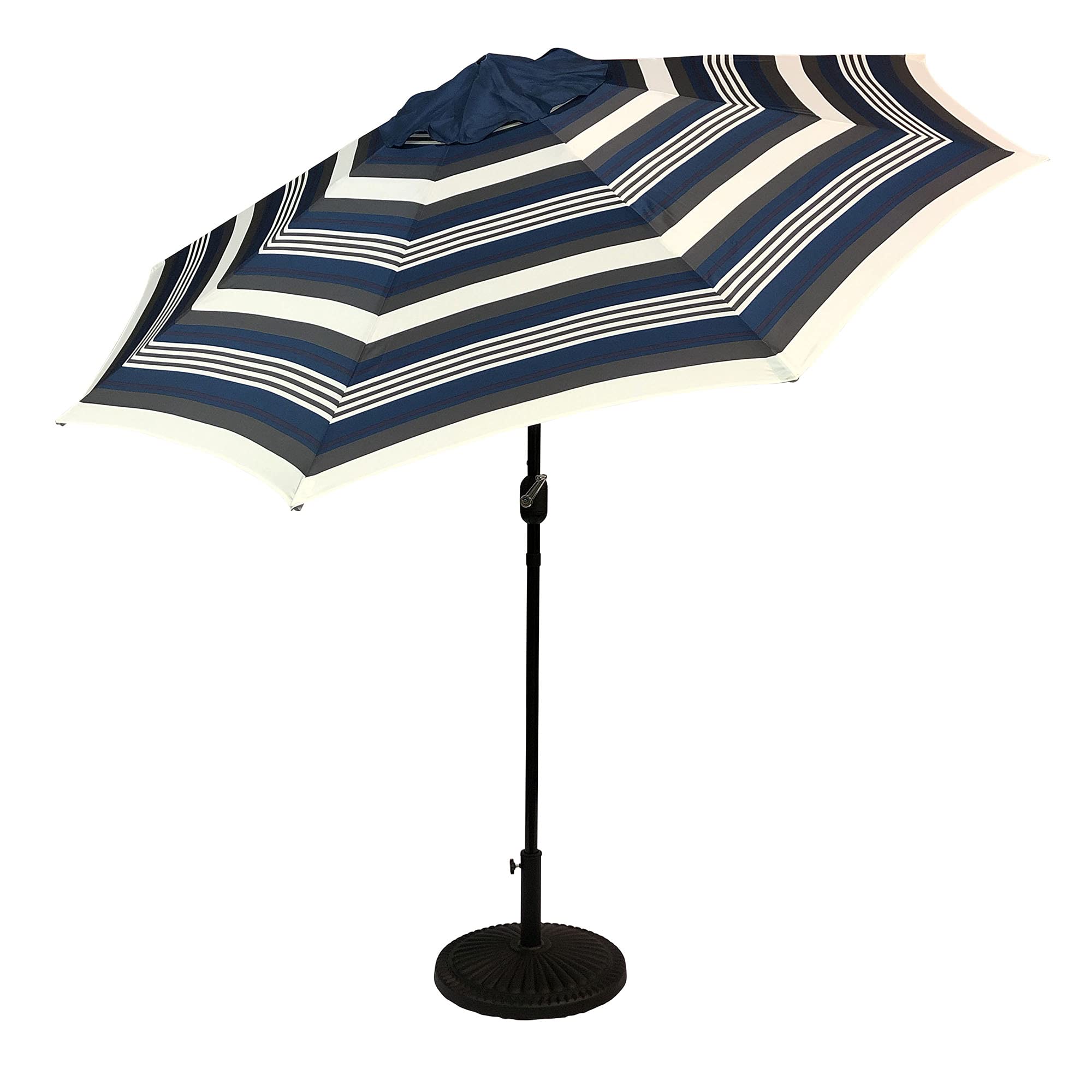 9 Round Patio Umbrella with 32 Solar Powered LED Lights, Push-Button Tilt and Hand Crank Lift, Solar Lighted Umbrella in Navy S