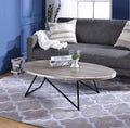Benzara 15 Inch Oval Coffee Table with Irregular Metal Base, One Size, Gray and Brown