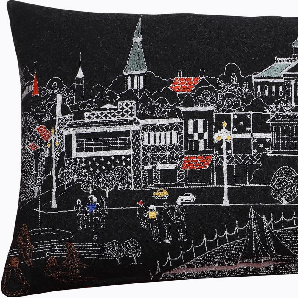 HomeRoots Grey 24' Black Annapolis Nighttime Skyline Lumbar Decorative Pillow