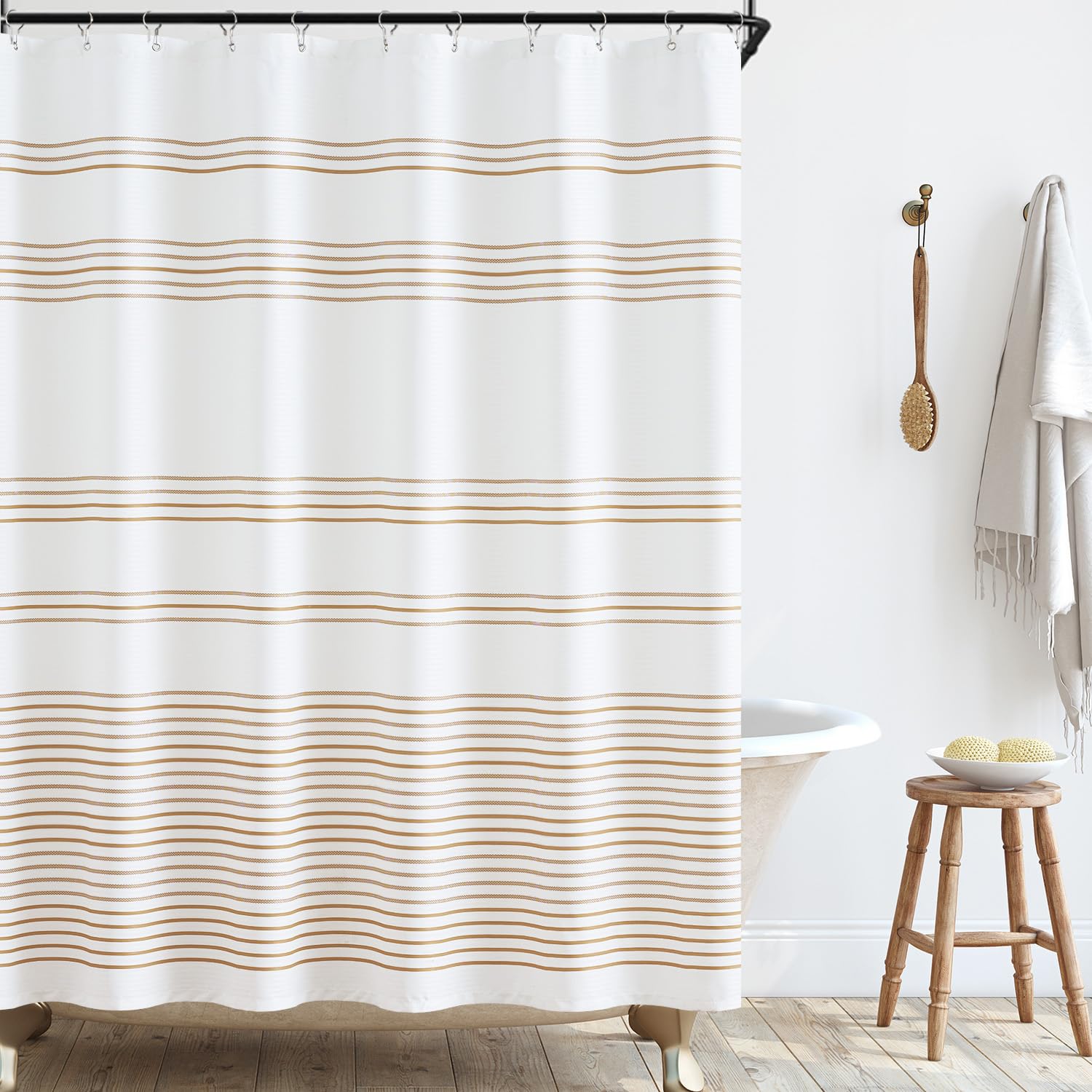 jinchan White Shower Curtain with Taupe Stripe Fabric Shower Curtain for Bathroom Modern Striped Shower Curtain Watercolor Water