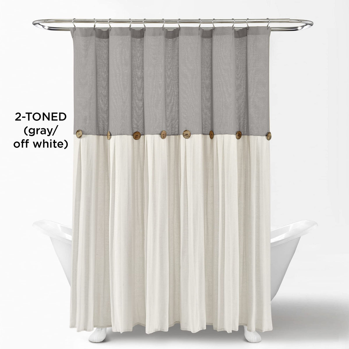 Lush Decor Linen Button Shower Curtain, 72'' X 72'', Gray & White