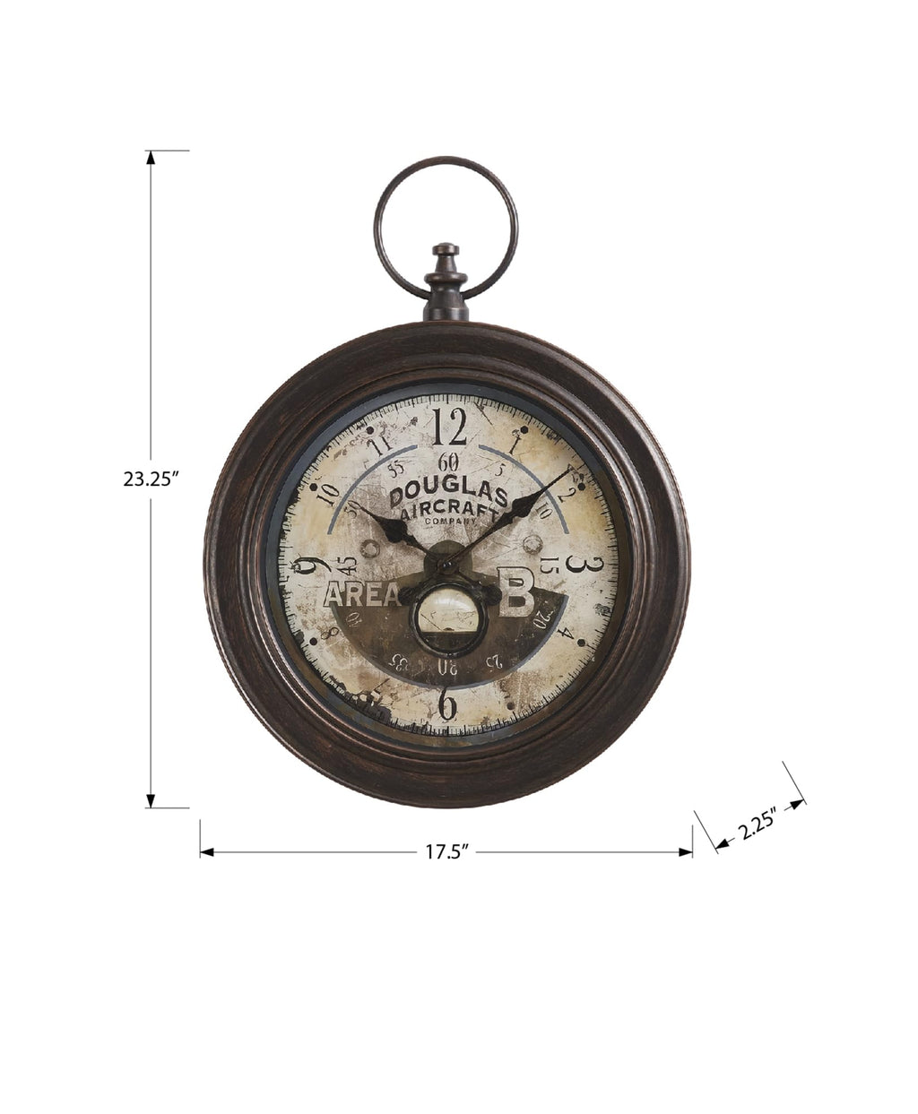 Monarch Specialties I 9090 Clocks, 18' Round, Wall Clock, Antique Brown, Traditional