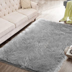 ORINOVA Light Grey Furry Washable Sheepskin Fur Area Rugs for Living Room Faux Fluffy Fur Rug for Bedroom Nursery Rug 4x6 Rectan