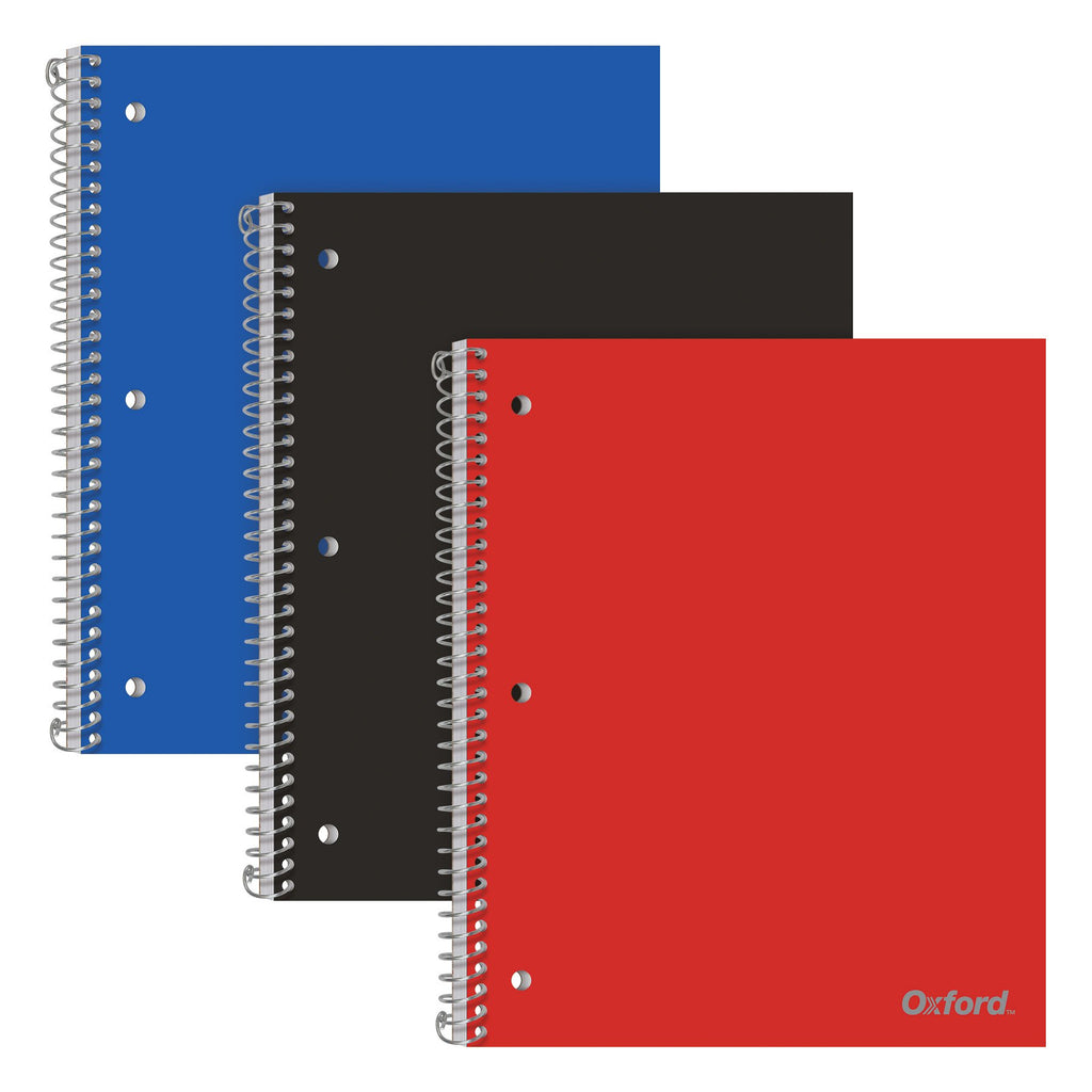 Tops Oxford Spiral Notebooks, 1 Subject, College Ruled Paper, Durable Plastic Cover, 100 Sheets, Divider Pocket, 3 Per Pack (103