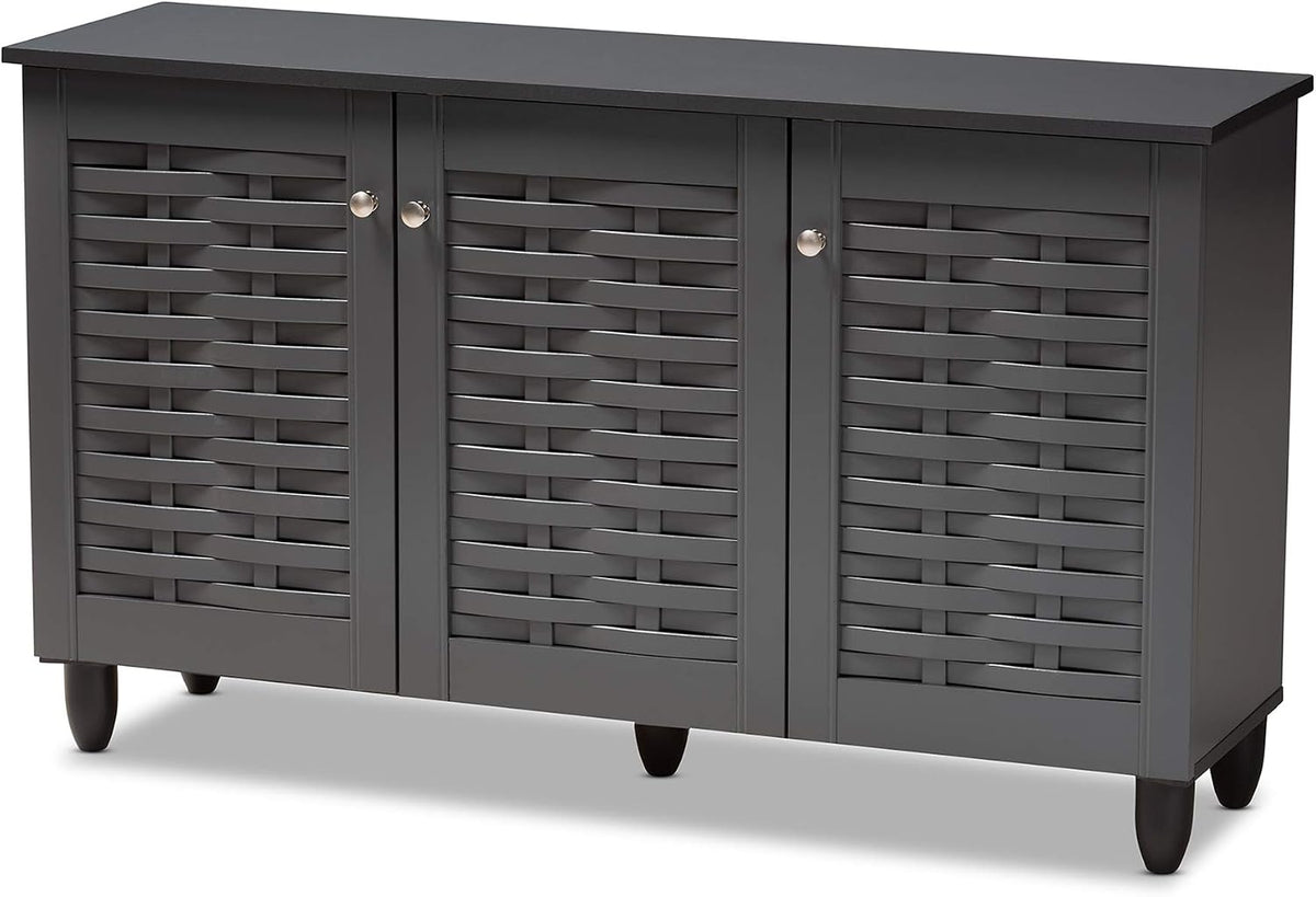 Click to see full view      5+  VIDEO Baxton Studio Wadia Modern and Contemporary Dark Gray 3-Door Wooden Entryway Shoe Storage Cabinet