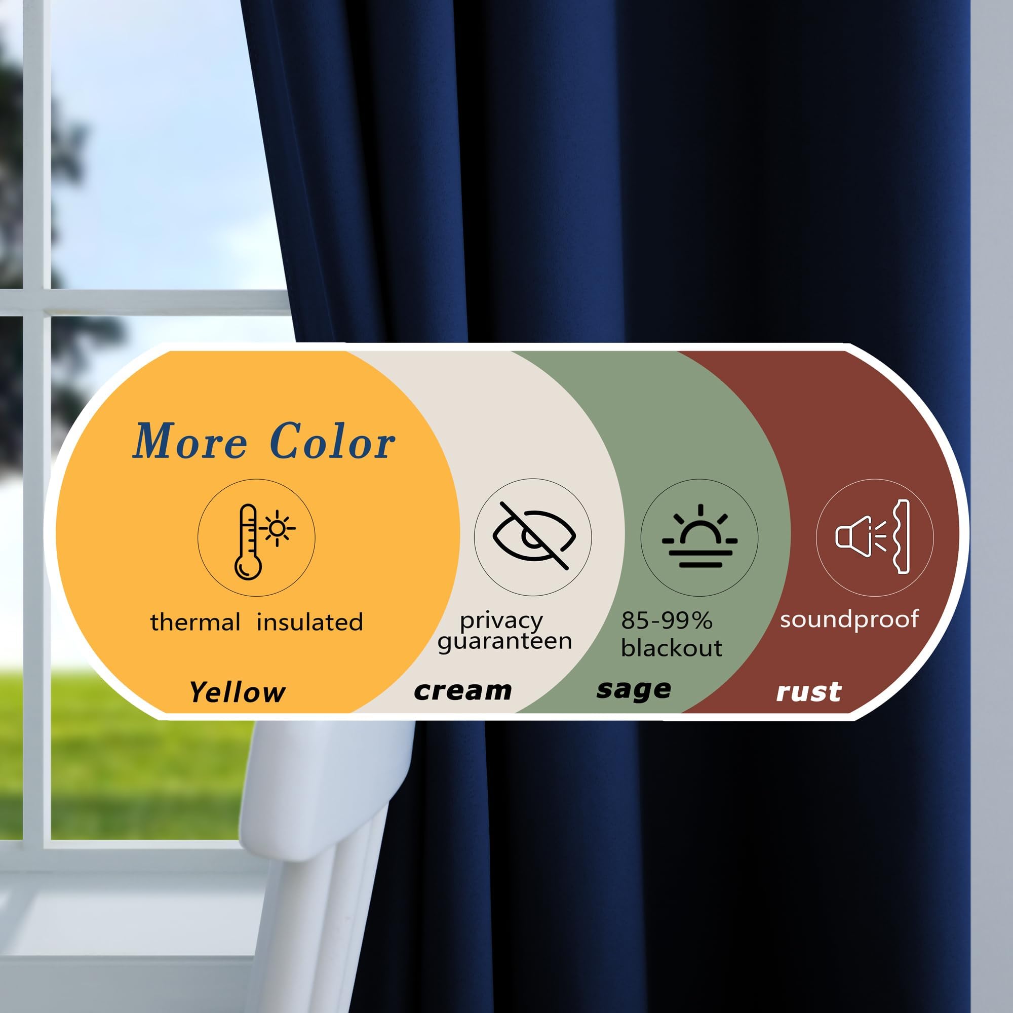 Mrs.Naturall Navy Blue Curtains 72X90 Inch Length For Bedroom 2 Panels Blackout Room Darkening Curtains