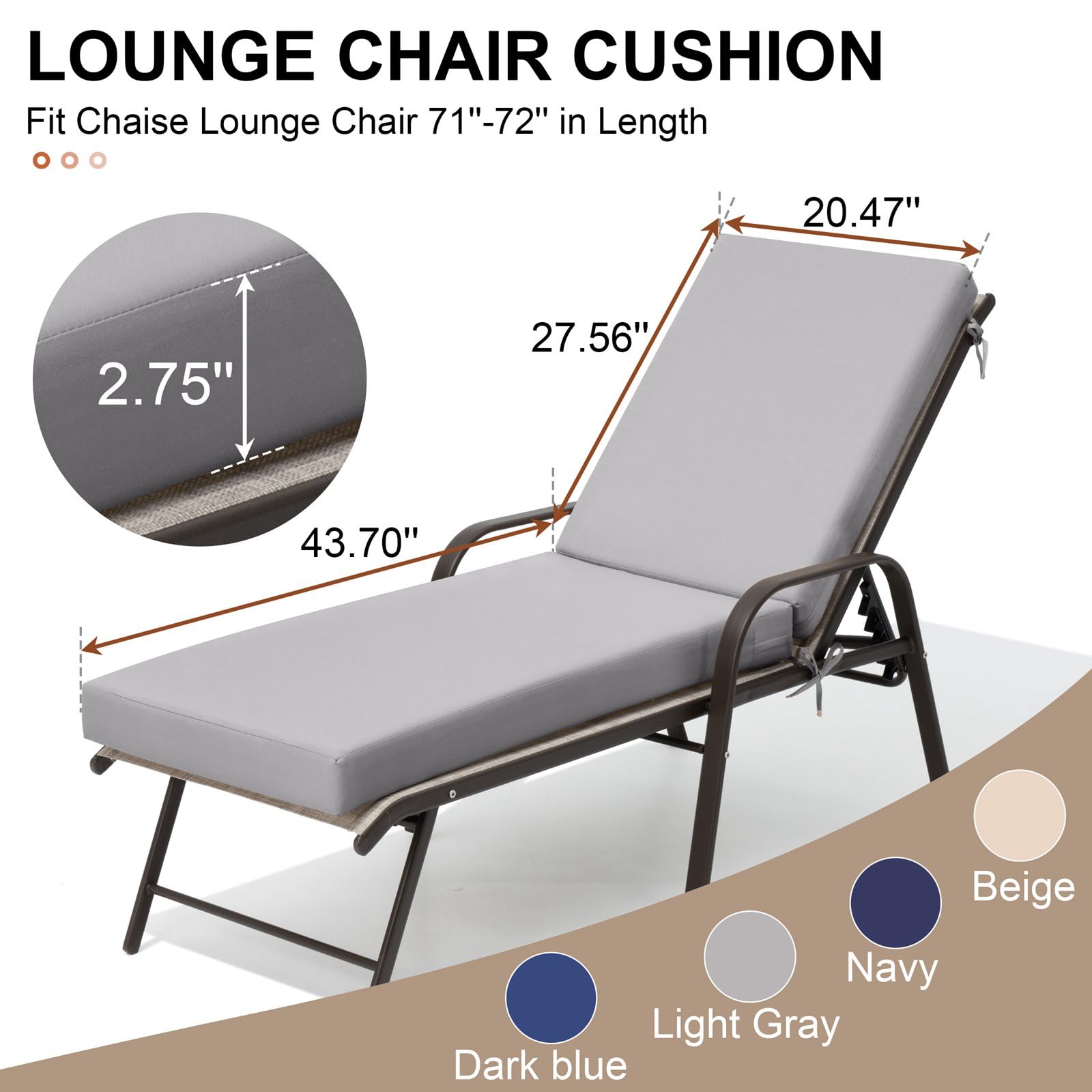 Crestlive Products Chaise Lounge Cushion Set Of 2, Outdoor Cushion For Patio Furniture, Outside Chair Comfortable Cushion Water