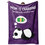 Craftique Mom is Charging Blanket - Super Soft Flannel Throw, 60”×50”, Violet - Perfect Gift for New Moms and Christmas Birthdays