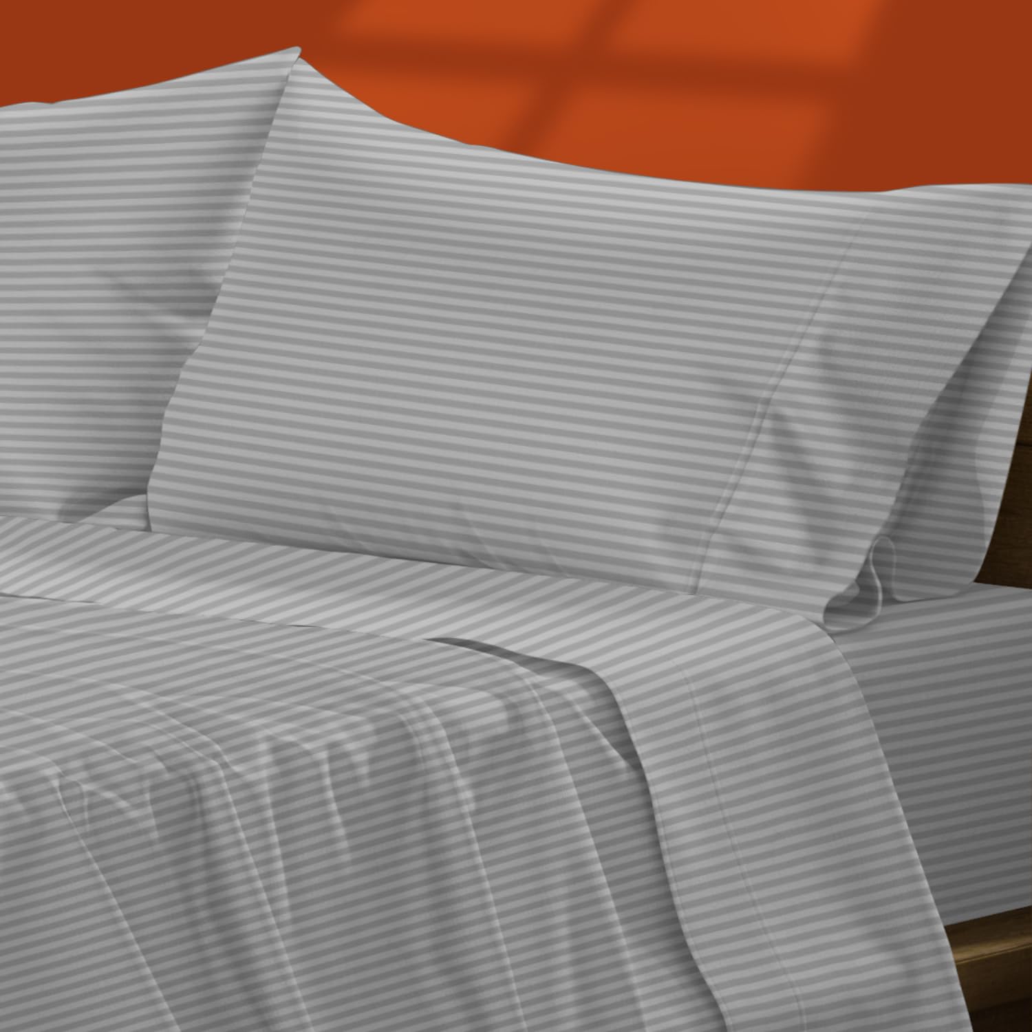 Texas Linen Co. Luxury Egyptian Cotton Twin Stripe Sheet Set - 600 Thread Count Extra Long Staple 3 Pc Set, Twin Silver Damask S