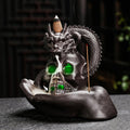 HaisWonsa Skull Dragon Incense Burner Holder - Backflow Waterfall Cone Incense Holder, LED Ceramic Unique Skeleton Incense Burne