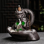 HaisWonsa Skull Dragon Incense Burner Holder - Backflow Waterfall Cone Incense Holder, LED Ceramic Unique Skeleton Incense Burne