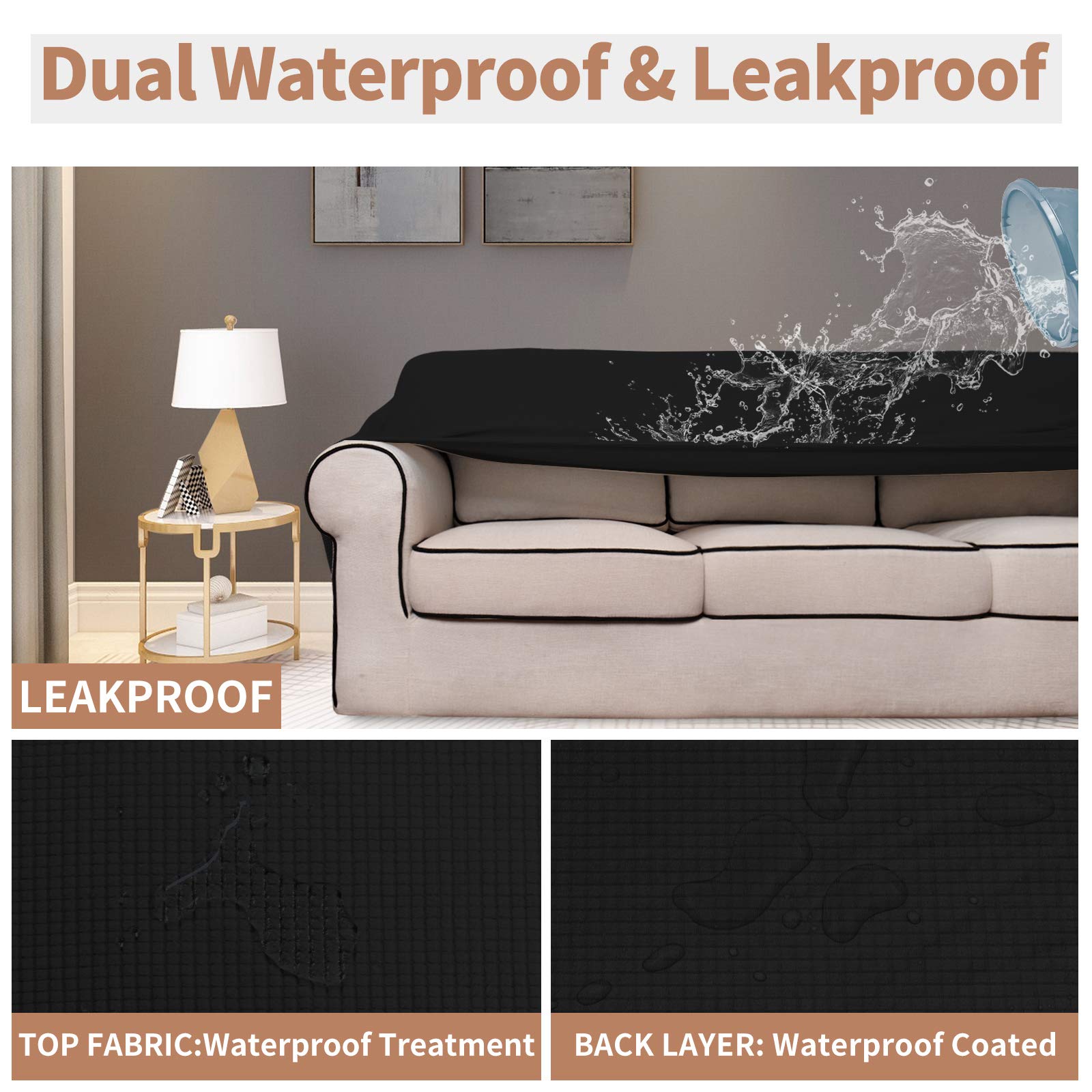 Easy-Going 100% Waterproof Chair Couch Cover, Dual Waterproof Sofa Cover, Stretch Jacquard Sofa Slipcover, Leakproof Furniture Protector For Kids, Pets, Dog And Cat (Chair, Black)