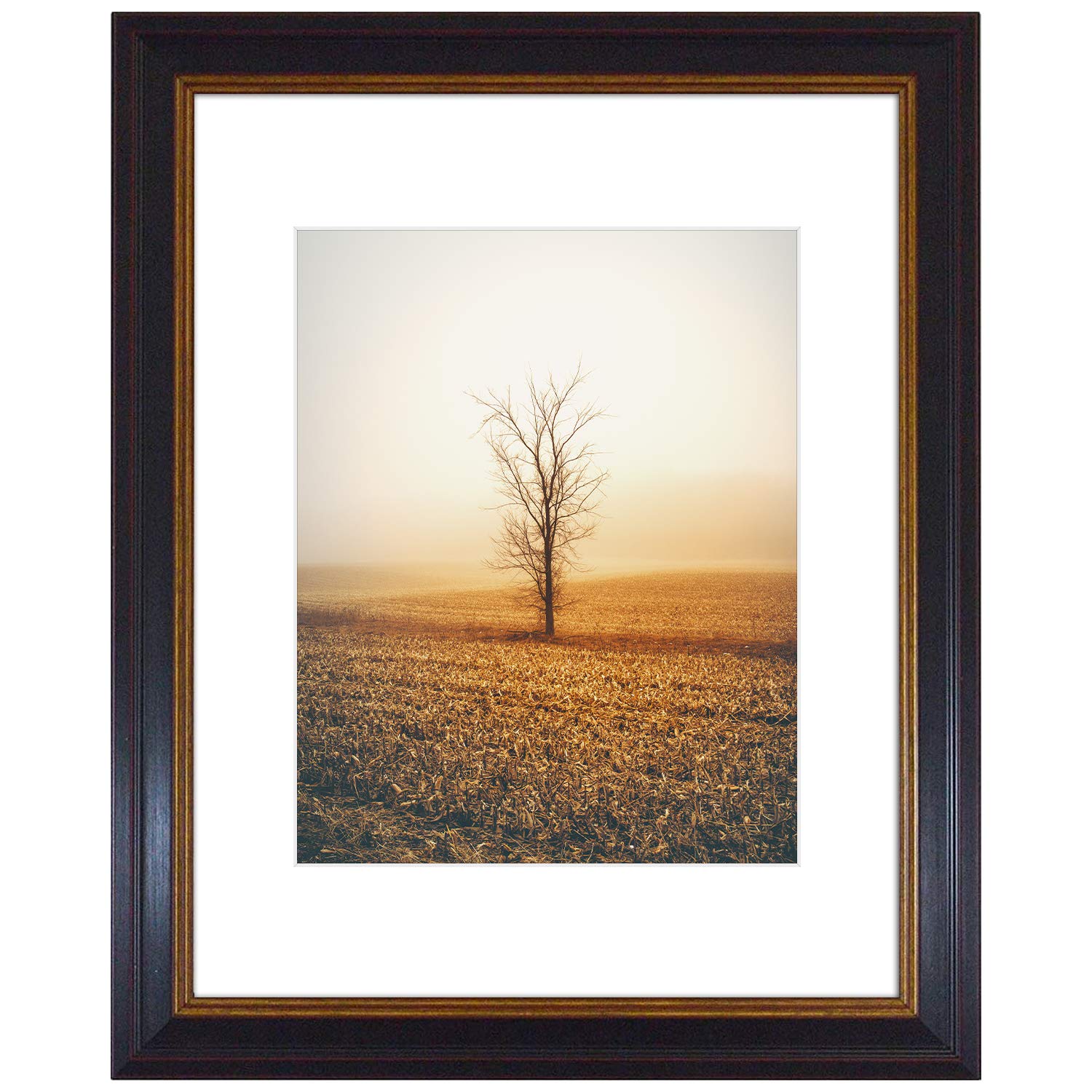 Golden State Art, 11x14 Photo Frame with White Mat for 8x10 Pictures & Real Glass, 1.25-Inch Wide, Black with Burgundy and Gold 