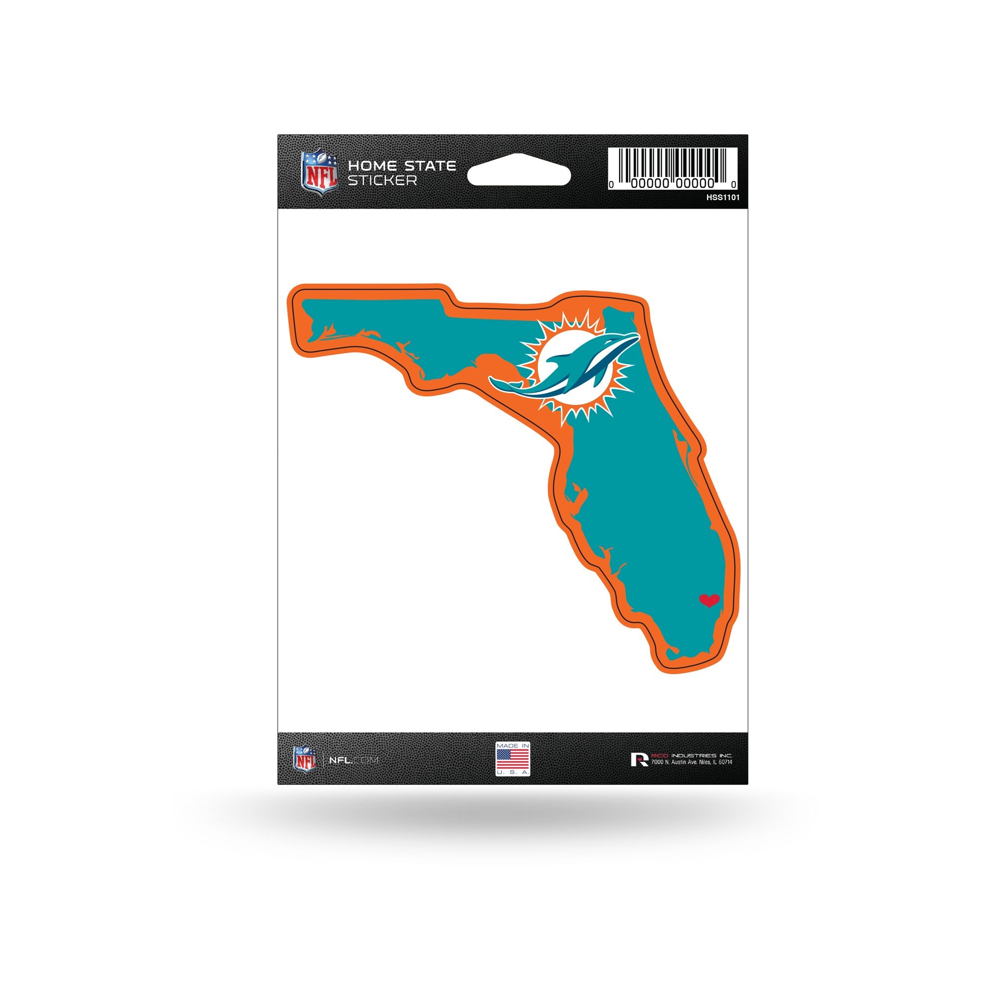 Rico Industries NFL Miami Dolphins Home State Sticker