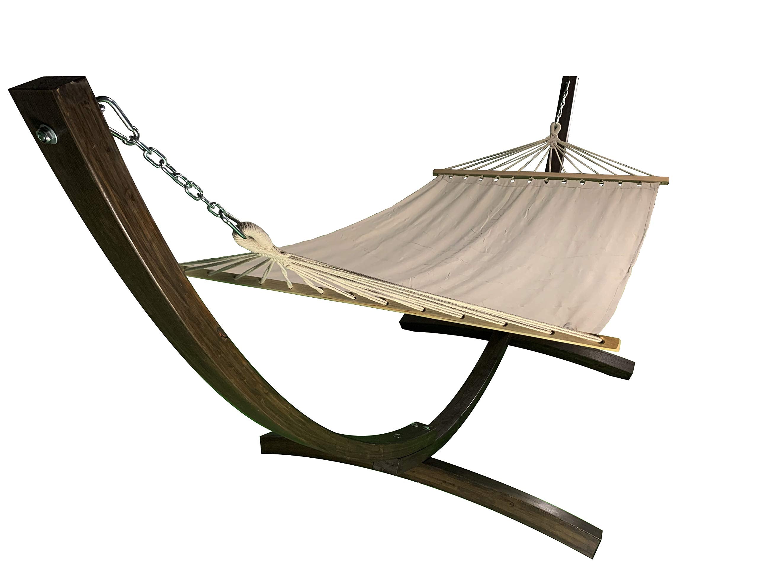 Petra Leisure, 12 Ft. Water Treated Wooden Arc Hammock Stand + Premium Quilted Hammock Bed. 1 Person Bed. 300 Lb Capacity(Coffee