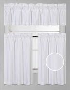 3Pc Set Solid Faux Silk Lined Blackout Rod Pocket Small Kitchen Window Curtain With Valance (K3) (White)