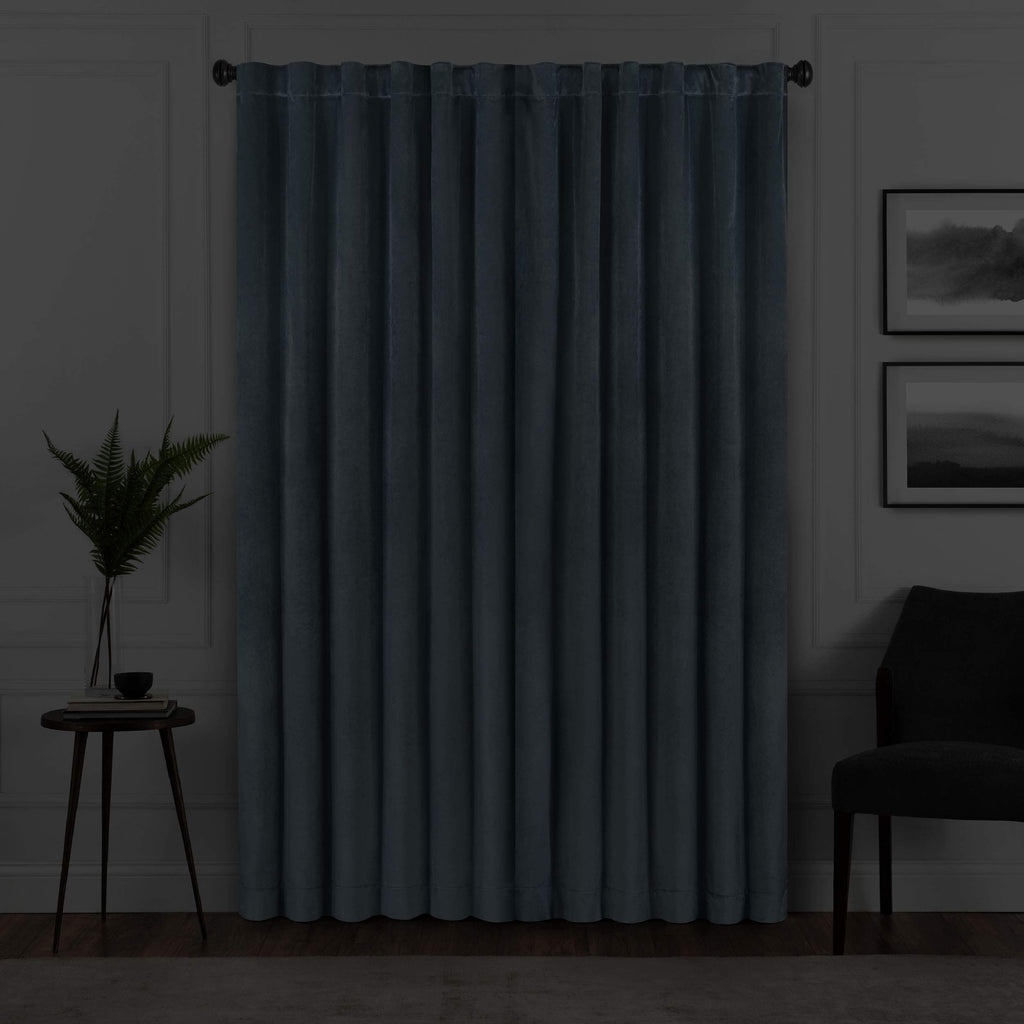 Eclipse Harper Velvet Rod Pocket Curtains For Bedroom, Single Panel, 50 In X 63 In, Blue