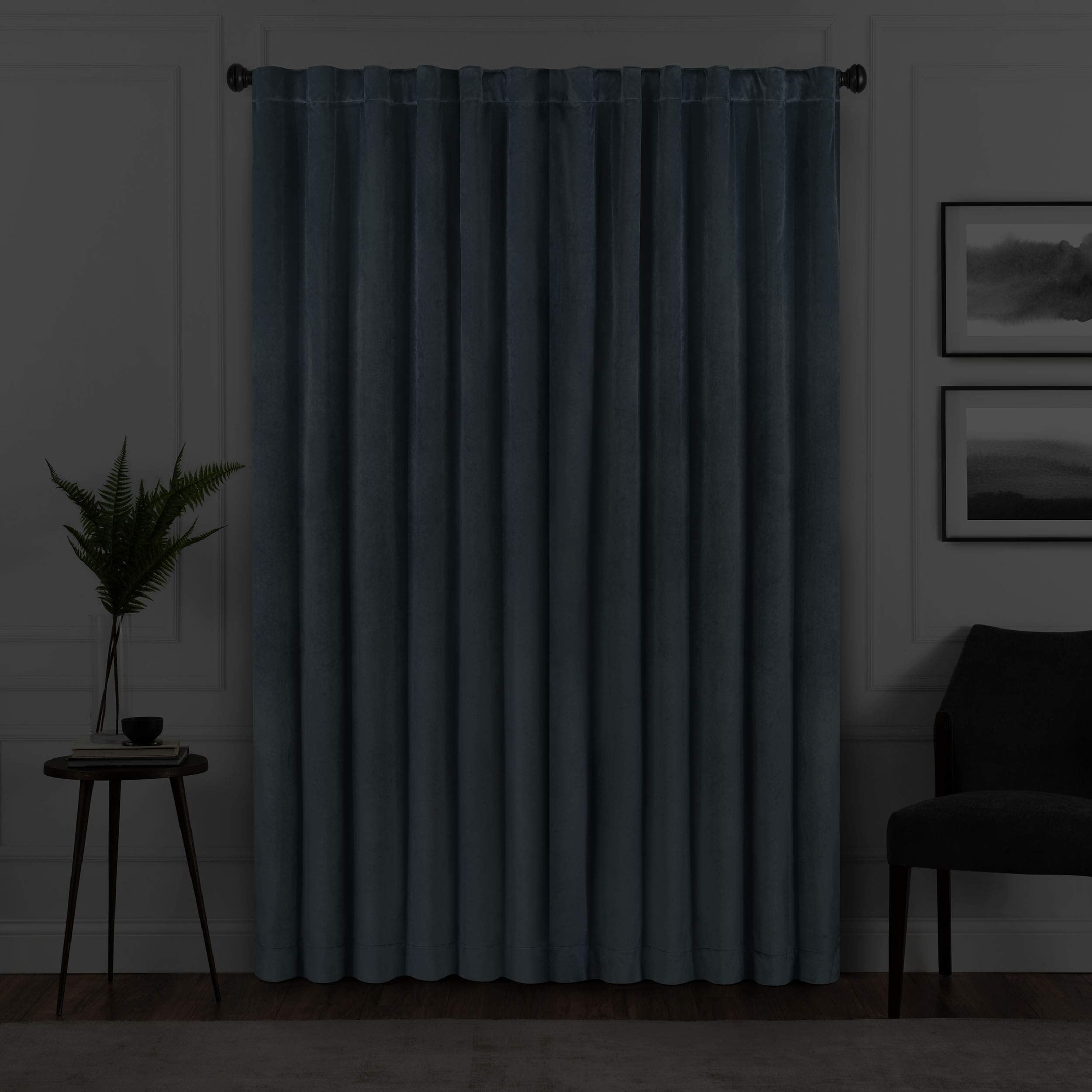 Eclipse Harper Velvet Rod Pocket Curtains For Bedroom, Single Panel, 50 In X 63 In, Blue