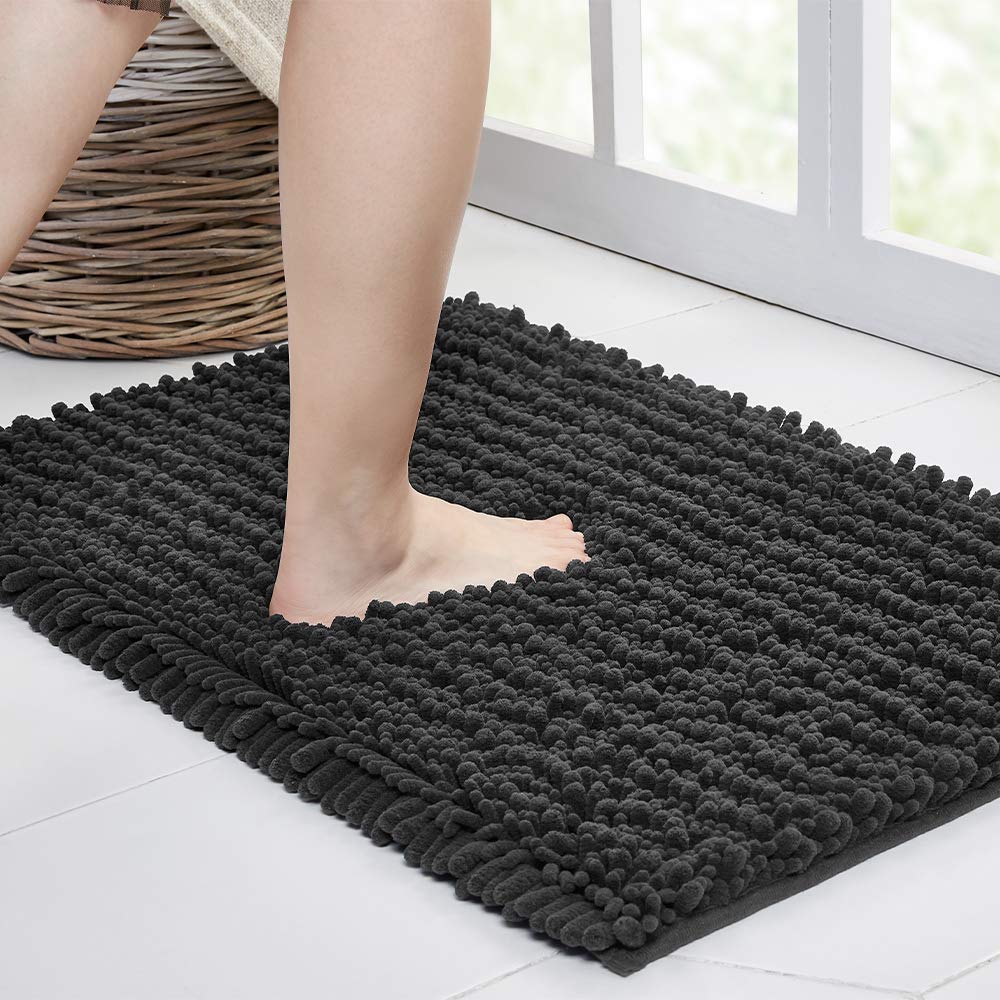 Walensee Large Bathroom Rug Non Slip Bath Mat (24x60 Inch Dark Gery) Water Absorbent Super Soft Shaggy Chenille Machine Washable