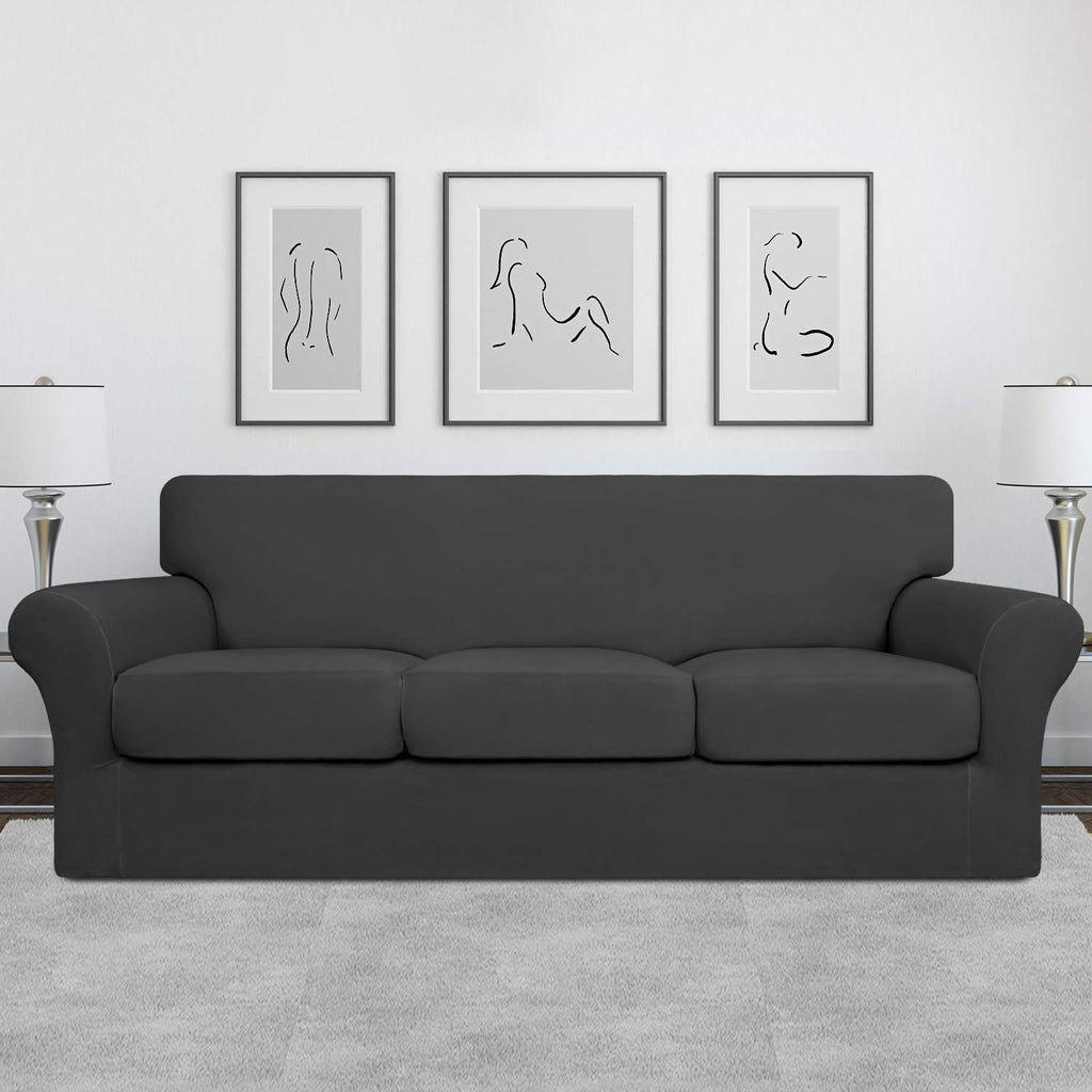 Easy-Going 4 Pieces Stretch Soft Couch Cover For Dogs - Washable Sofa Slipcover For 3 Separate Cushion Couch - Elastic Furniture Protector For Pets, Kids (Sofa, Dark Gray, Large)