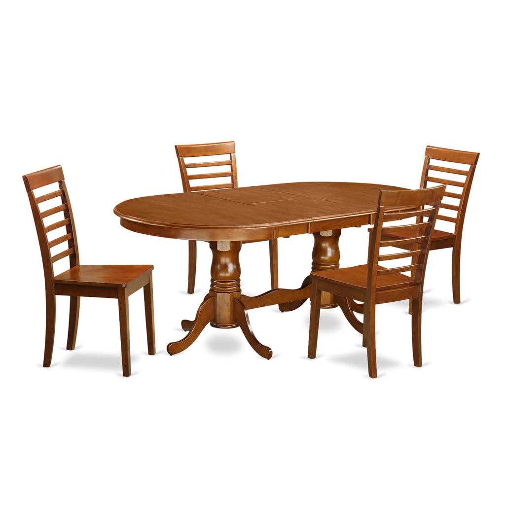 East West Furniture PLML5-SBR-W 5 Piece Dining Room Furniture Set Includes an Oval Kitchen Table with Butterfly Leaf and 4 Dining Chairs, 42x78 Inch, Saddle Brown