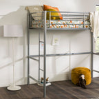 Walker Edison AZTOLSL Urban Modern Loft Bed Frame Powder-Coated Steel Silver Twin