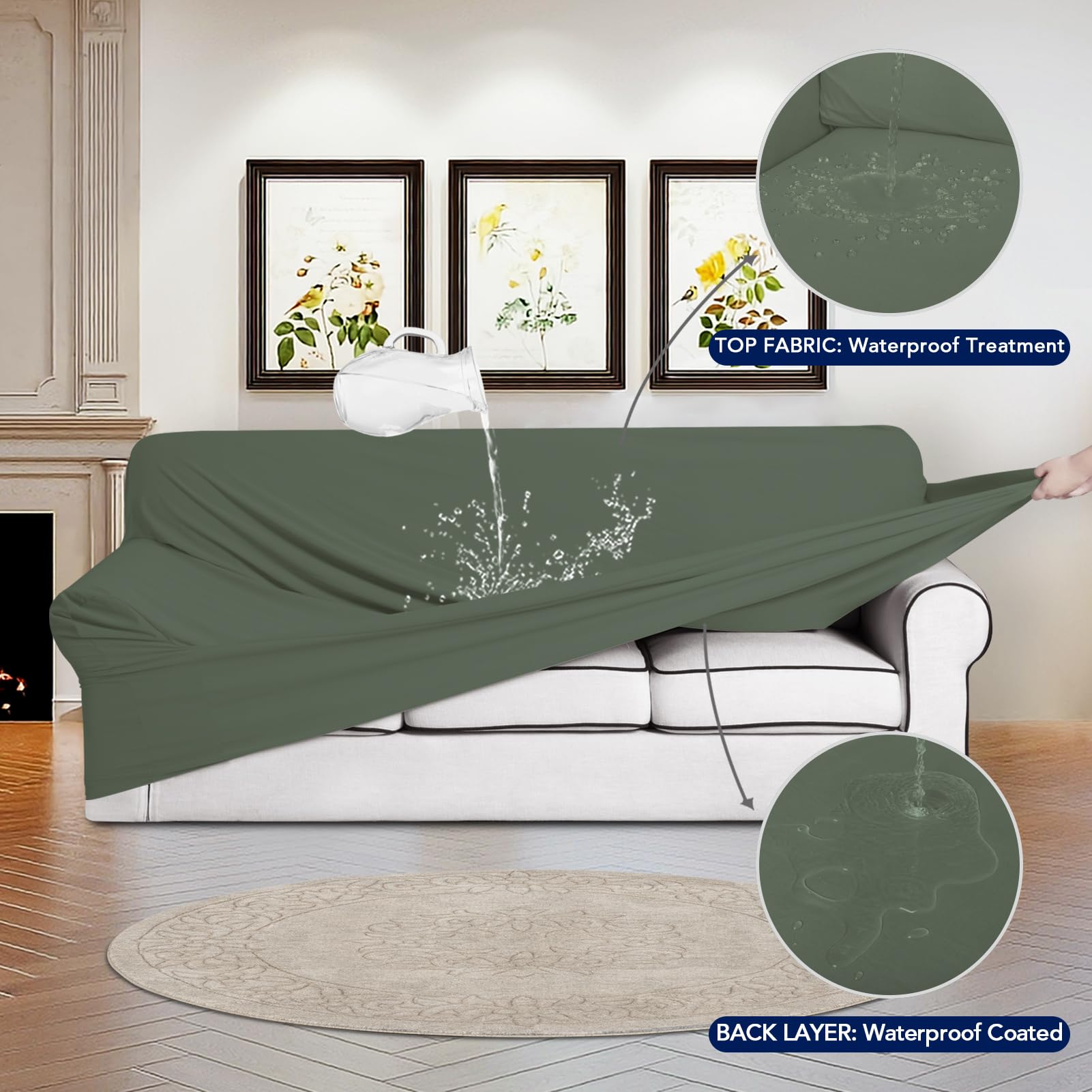 Purefit 100% Dual Waterproof Couch Cover Slipcovers For Couches And Sofas - Stretch Non Slip Fleece Sofa Covers Washable, Leakproof Furniture Protector For Kids, Pets, Dog (Sofa, Greyish Green)
