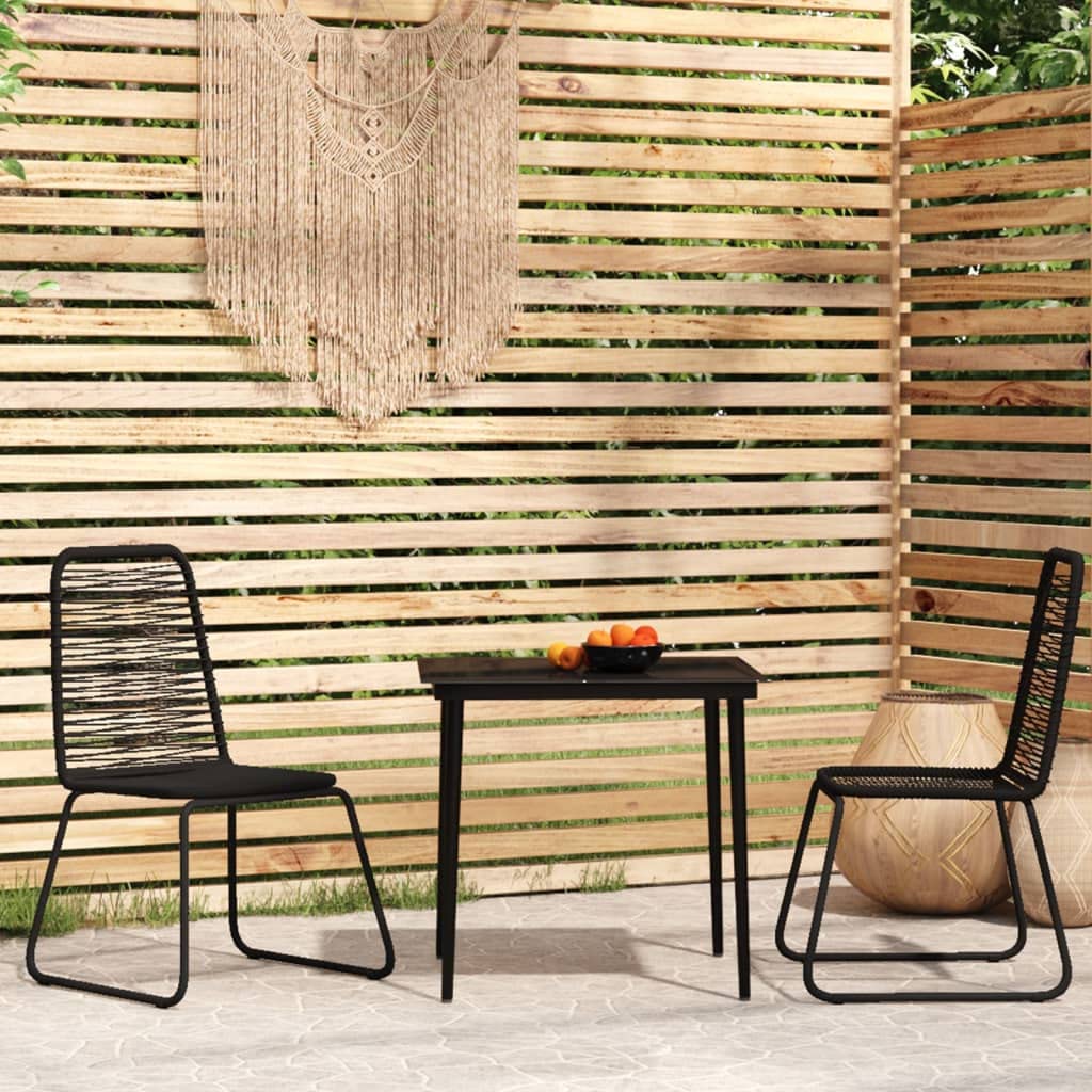 vidaXL Patio Dining Set 3 Piece - Black Steel Frame & Glass Tabletop, PE Rattan Chairs - Weather-Resistant, Easy-to-Clean - 31.5"x31.5" Table
