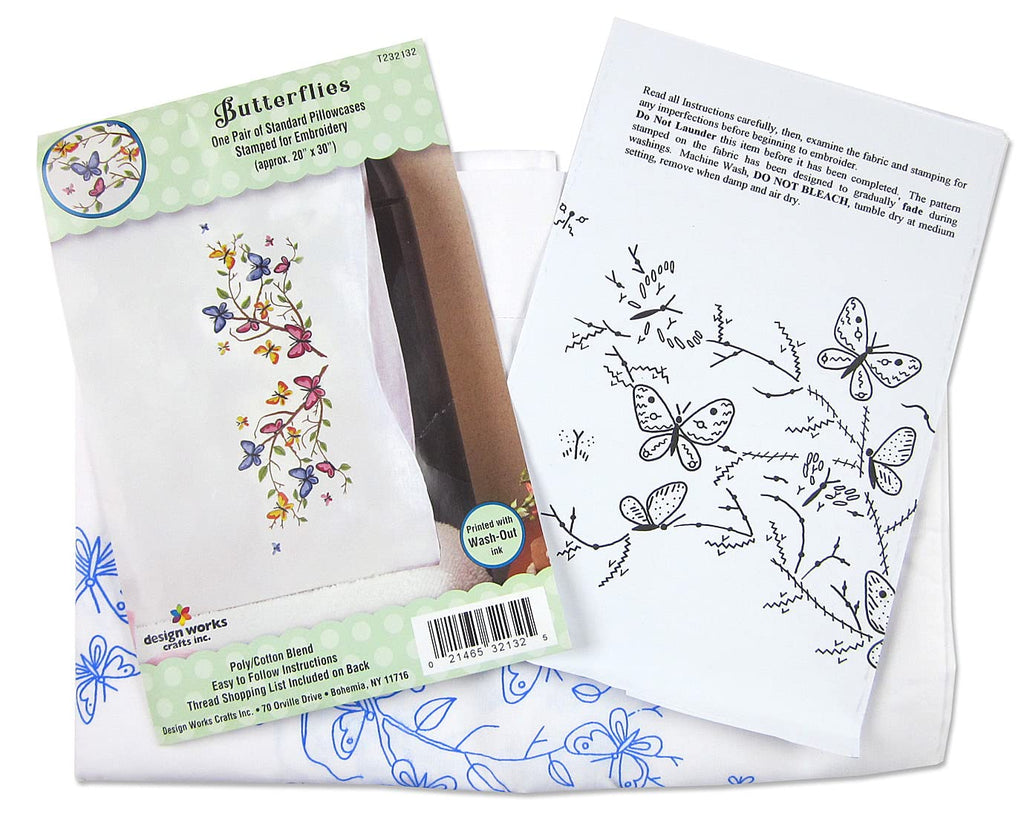 Design Works Crafts Butterflies Stamped For Embroidery Pillowcases