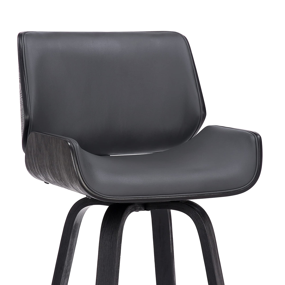 Armen Living Tyler Mid Century Modern Swivel Bar Stool For Kitchen Island Counter In Gray Faux Leather And Black Wood, 30' Seat Height