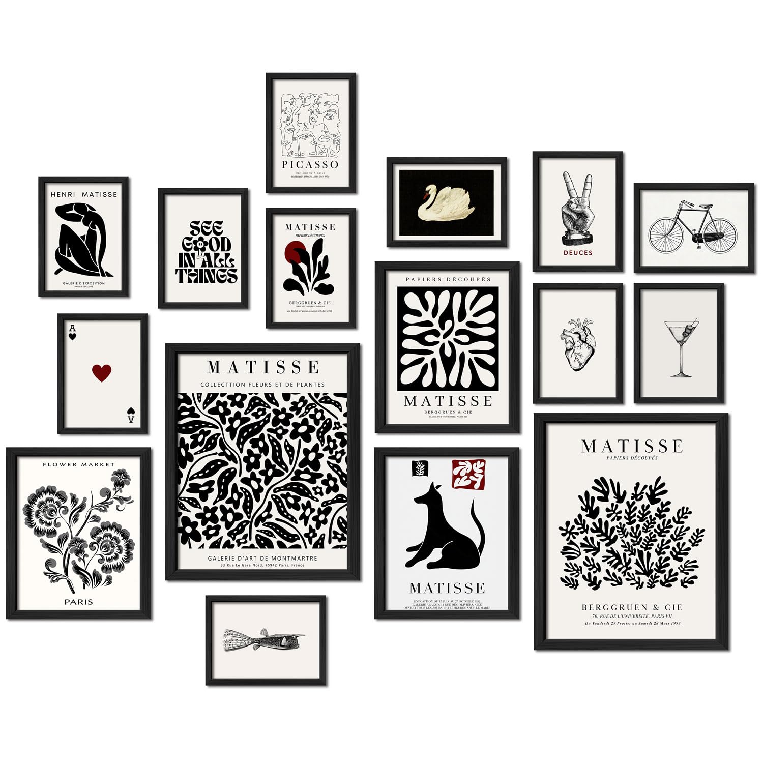 ANERZA 16 PCS Black and White Wall Art Decor, Matisse Abstract Gallery Wall Prints for Bedroom, Minimalist Posters for Living Ro