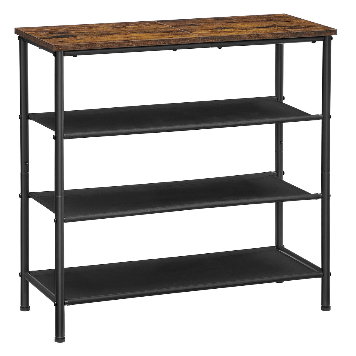 VASAGLE Shoe Rack, 4 Tier Shoe Storage Rack for 9-12 Pairs of Shoes, Shoe Organizer for Entryway, with 3 Fabric Shelves and Wood