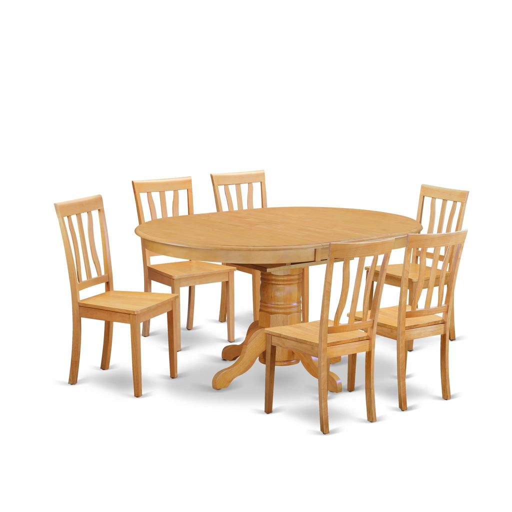 East West Furniture AVAT7-OAK-W 7 Piece Dining Table Set Consist of an Oval Dining Room Table with Butterfly Leaf and 6 Wooden Seat Chairs, 42x60 Inch, Oak