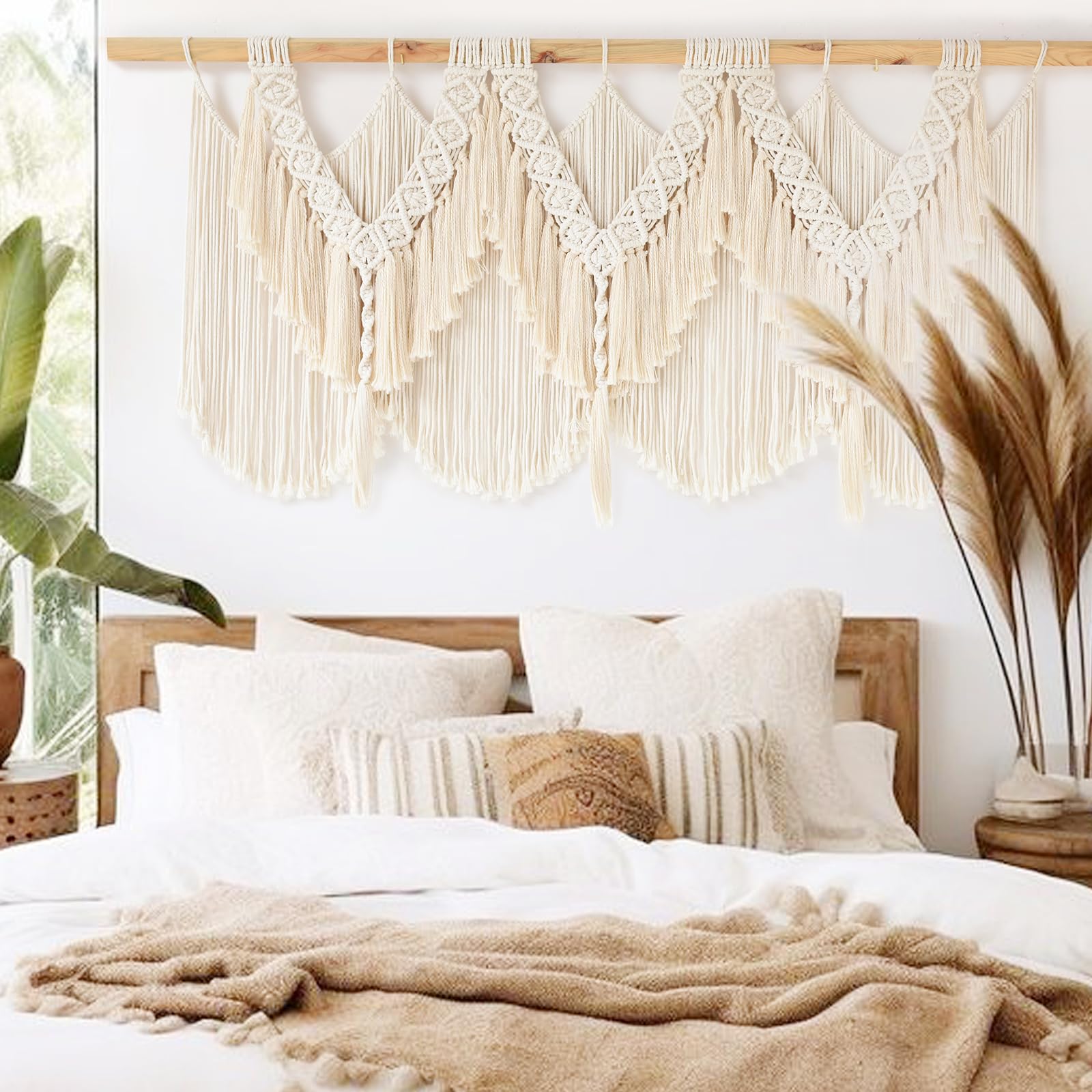 IOWER Macrame Wall Hanging Wedding Hanger Macrame Wall Decor Dorm Wall Decor Craftsmanship Handmade Tassel Knotting Boho Fiber A