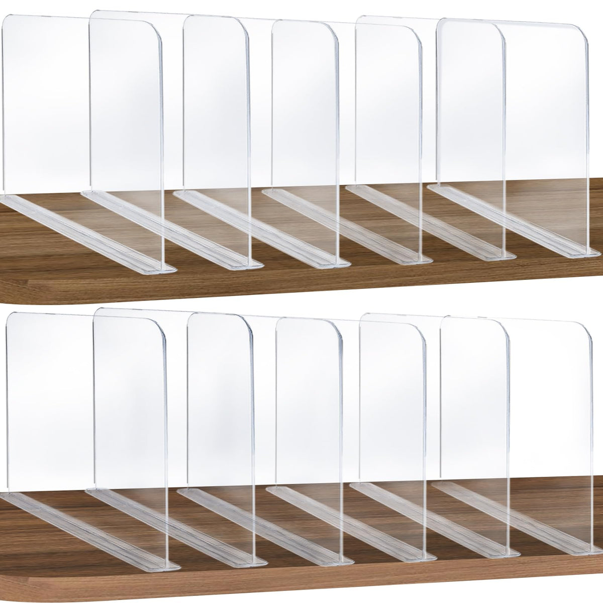 ROUFA 12Pcs Clear Acrylic Shelf Dividers, Closet Organizer Fit for Any Thickness of Shelves, Multi-Purpose Wood Shelf Separators
