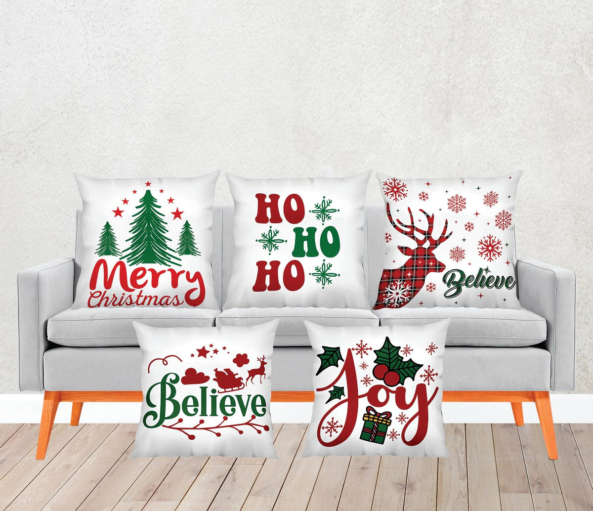 Scpmarts Merry Christmas Decorative Printed Satin Cushion/Throw/Pillow Covers (Multicolour) Set Of 5 Pieces Size 16 Inch X 16 In