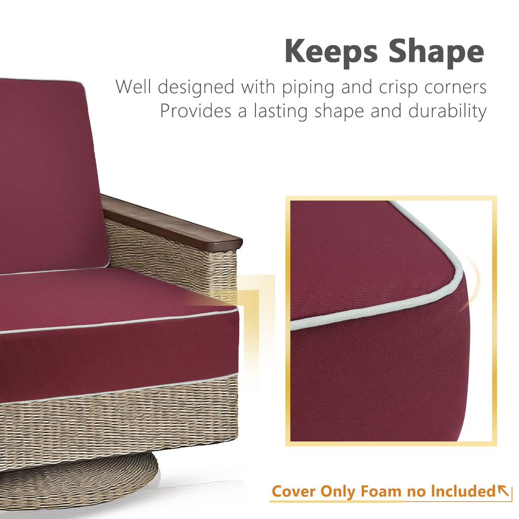 Porch Shield Patio Chair Seat Cushion Covers Set 4 Waterproof Fade Resistant Outdoor Cushion Slipcovers 24 X 24 X 4 Inch, Burgun
